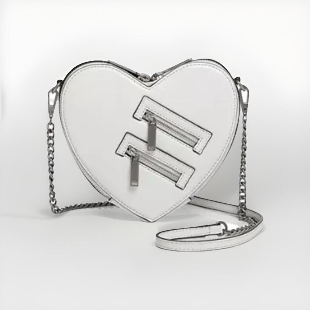 Rebecca MinkOff Jamie Heart Leather Crossbody White Purse Bag Chain Strap